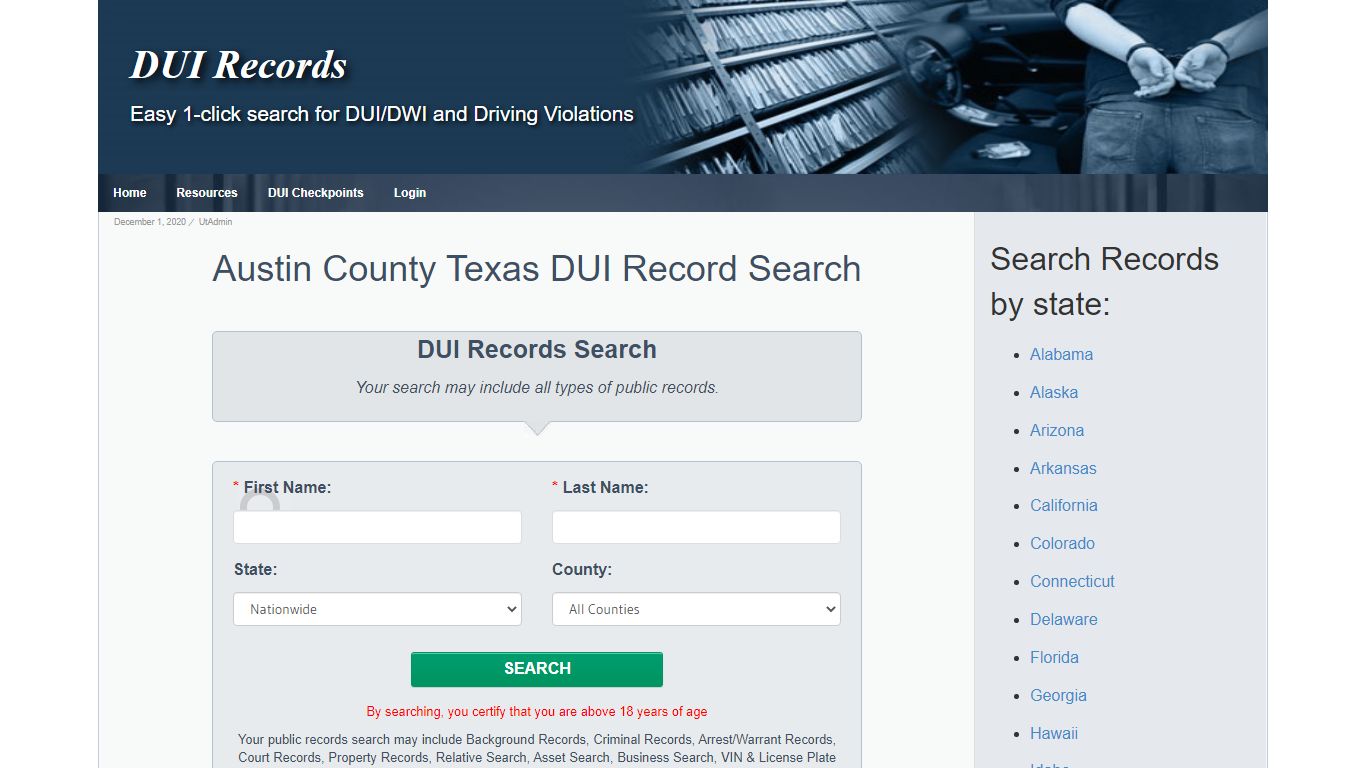 Austin County Texas DUI / DWI Record Search – DUI Records